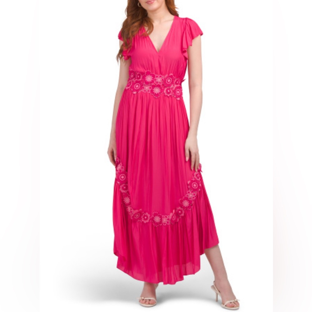 RAMY BROOK
Lena Dress Pink V-Neck Dress with Floral Waist